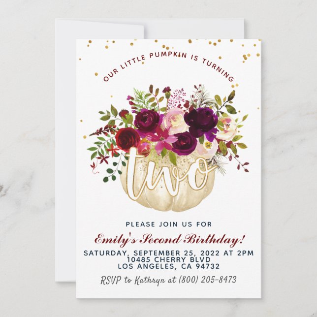 Pumpkin inbjuden till andra födelsedagen inbjudningar (Framsida)