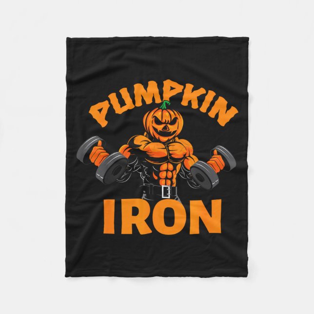 Pumpkin Iron Halloween Gym Workout Lifting Pun Fun Fleecefilt (Framsidan)