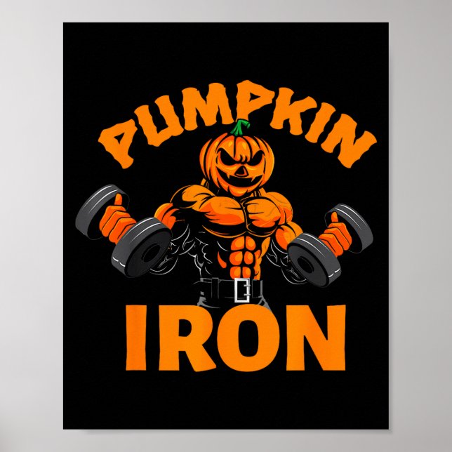 Pumpkin Iron Halloween Gym Workout Lifting Pun Fun Poster (Framsidan)