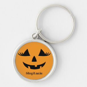 Pumpkin Jack o lantern binder ihop med första Namn Rund Silverfärgad Nyckelring