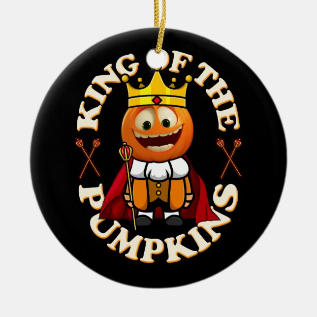 Pumpkin Jack o lantern Funny Halloween Kung vid Julgransprydnad Keramik (Framsidan)