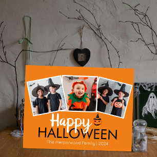 Pumpkin jack-o-lantern Halloween Family 3 Photo Helg Vykort