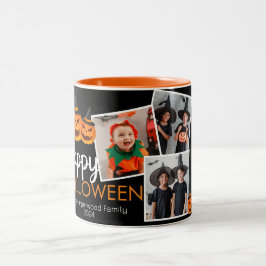 Pumpkin jack-o-lantern Halloween Family 3 Photo Två-Tonad Mugg