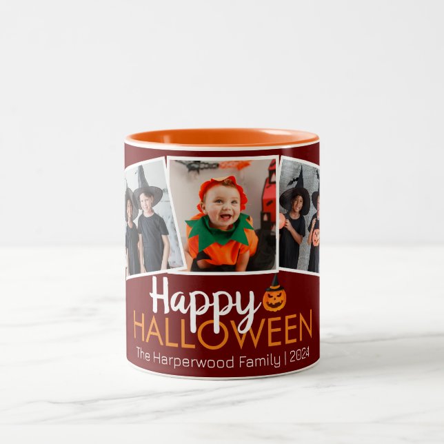Pumpkin jack-o-lantern Halloween Family 3 Photo Två-Tonad Mugg (Center)