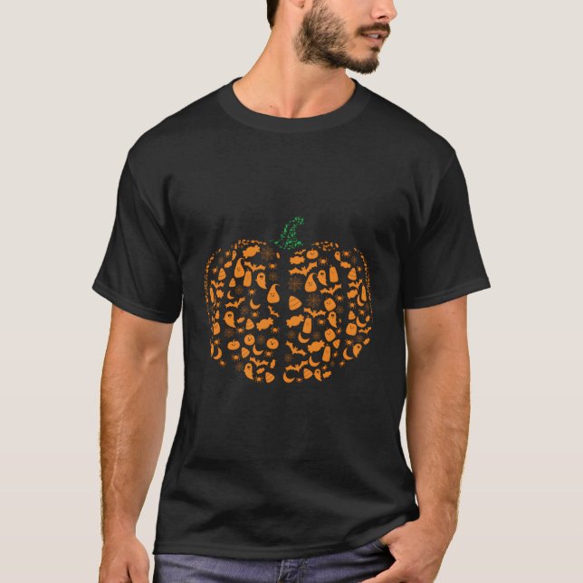 Pumpkin Jack-O-Lantern Image Cloud Halloween T Shirt (Framsida)