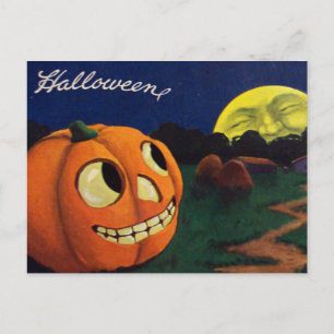 Pumpkin Jack o lantern man i Måne Vykort