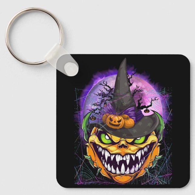 Pumpkin jack o lantern med Witch Hat Scary H Nyckelring (Framsida)