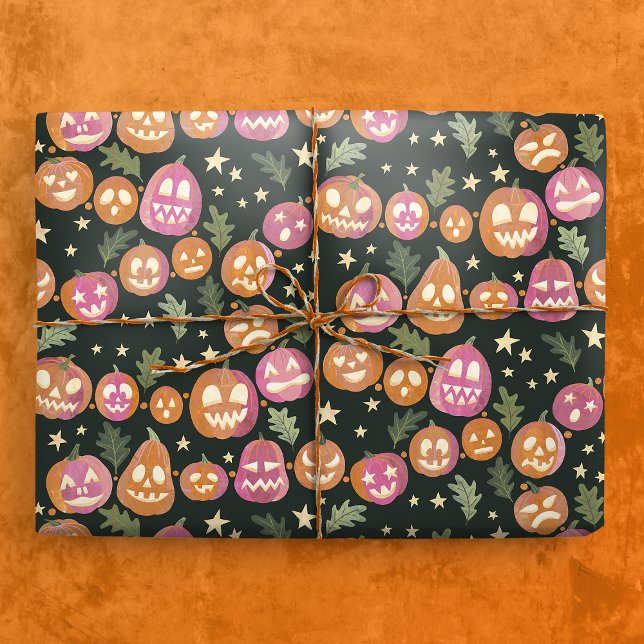 Pumpkin Jack-o'-lantern Parad Mönster Presentpapper (Gift Mockup)