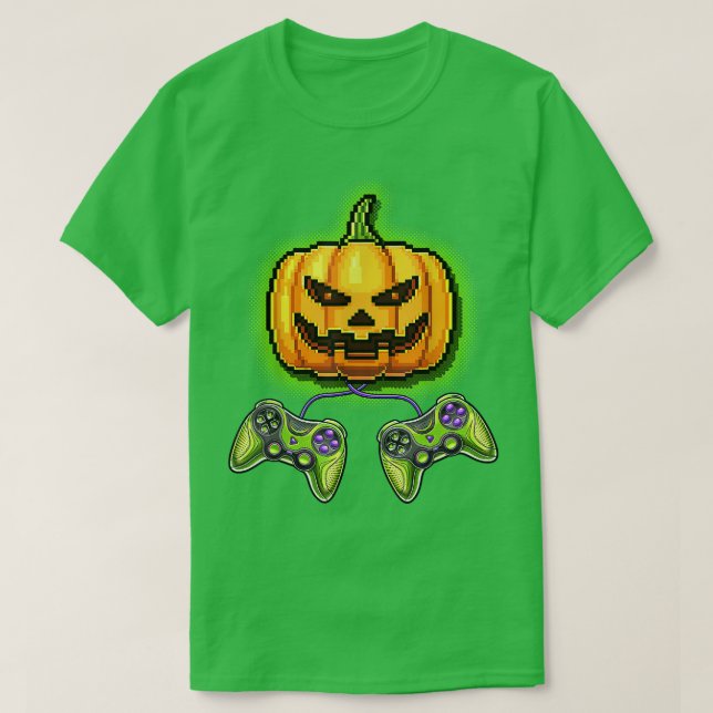 Pumpkin Jack-O-Lantern Video Game Controller Hallo T Shirt (Design framsida)