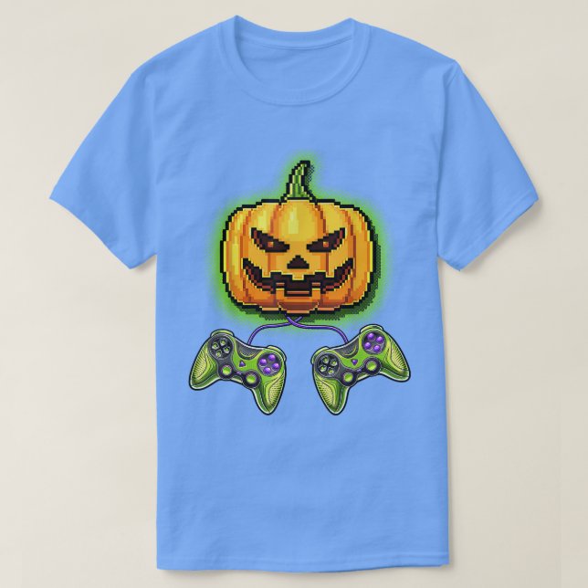 Pumpkin Jack-O-Lantern Video Game Controller Hallo T Shirt (Design framsida)