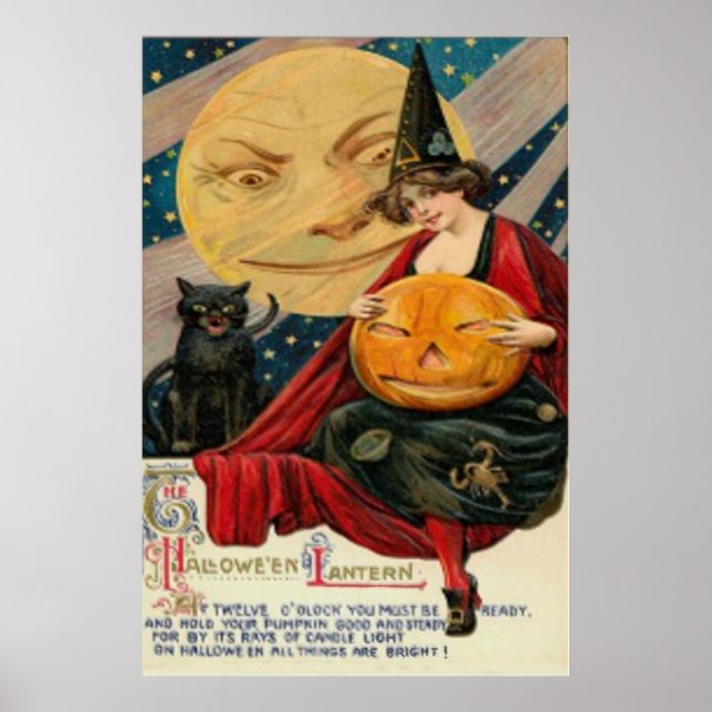 Pumpkin Jack o lantern Witch Black Cat Poster (Framsidan)