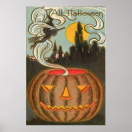 Pumpkin Jack o lantern Witch Full Moon Poster
