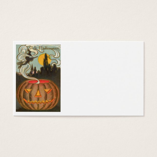 Pumpkin Jack o lantern Witch Full Moon Visitkort (Framsidan)