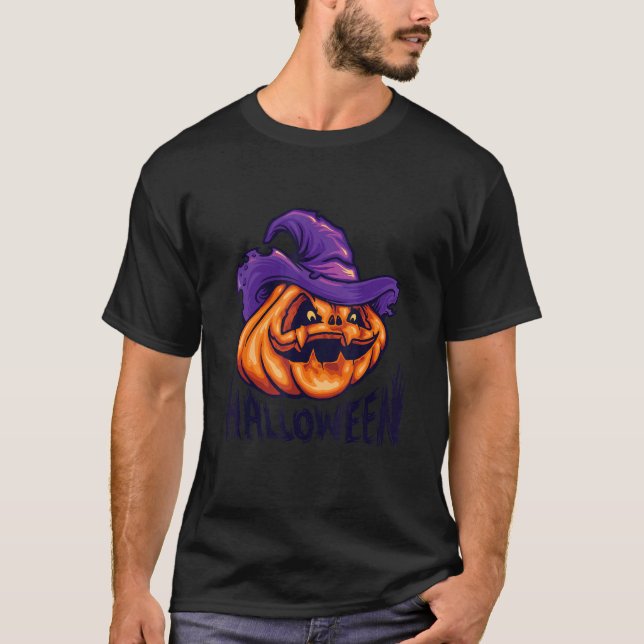 Pumpkin Jack O'Lantern Ansikte Evil Smile Hallowee T Shirt (Framsida)