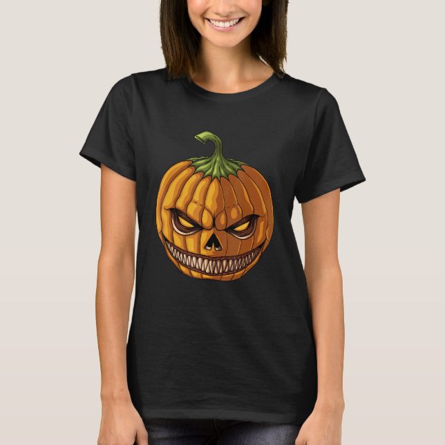 Pumpkin Jack O'Lantern Ansikte Evil Smile Hallowee T Shirt (Framsida)