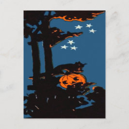 Pumpkin Jack O'Lantern Cat Orange Black Vykort