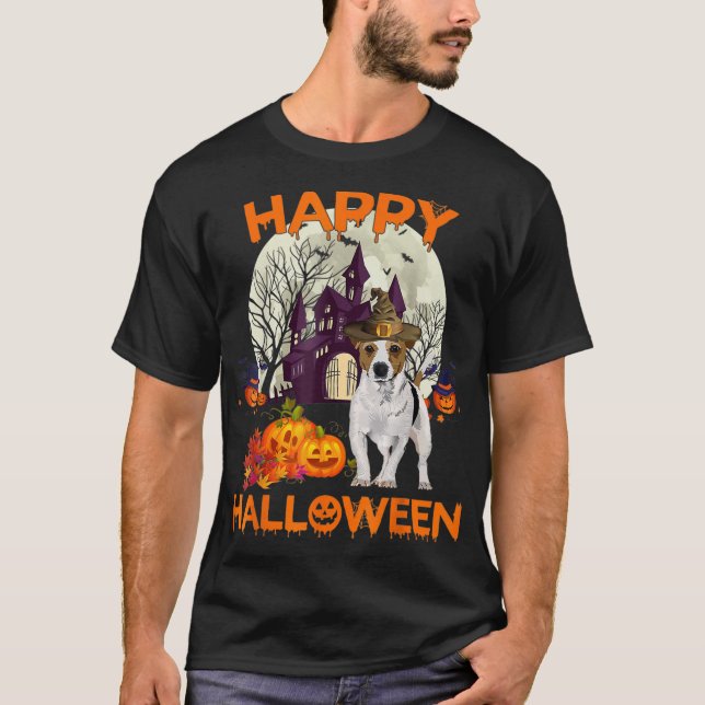 Pumpkin Jack Russell Terrier Happy halloween Hund  T Shirt (Framsida)