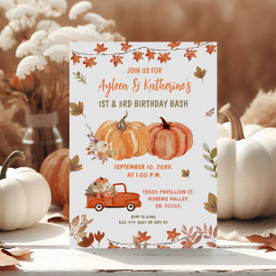 Pumpkin Joint Birthday Syskon Autumn Party Inbjudningar