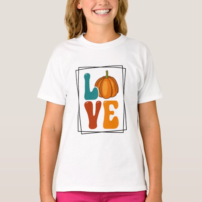 Pumpkin KÄRLEK hösten Girls T Shirt (Framsida)