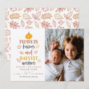 Pumpkin Kisses & Harvest Önskemål Birth Notice Inbjudningar