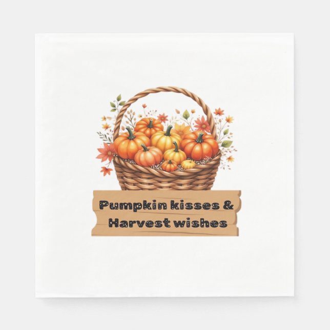 Pumpkin Kisses & Harvest Önskemål Fall Design Over Pappersservett (Framsidan)