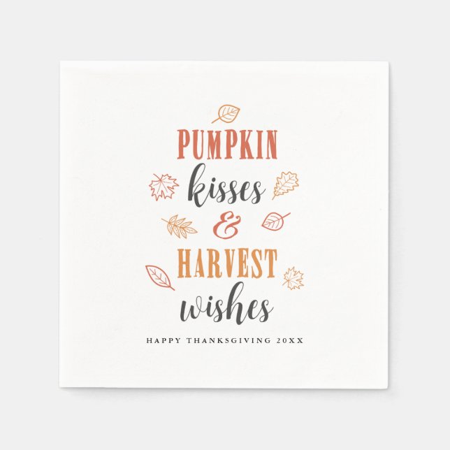 Pumpkin Kisses & Harvest Önskemål Thanksgiving Pappersservett (Framsidan)