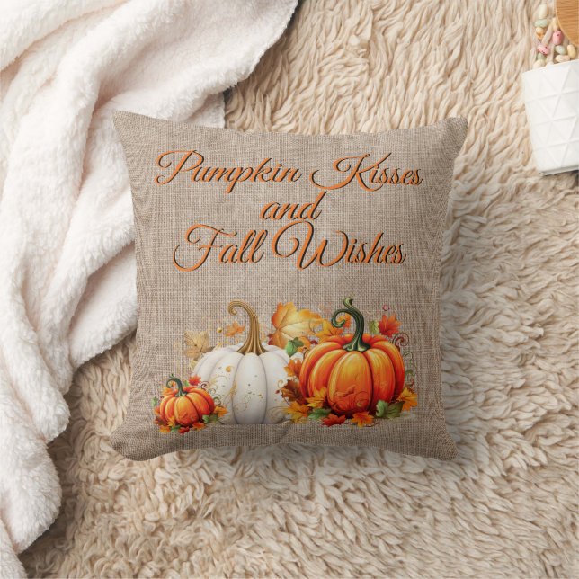 Pumpkin Kisses och Fall Önskemål (reversibel kudde (Filt)