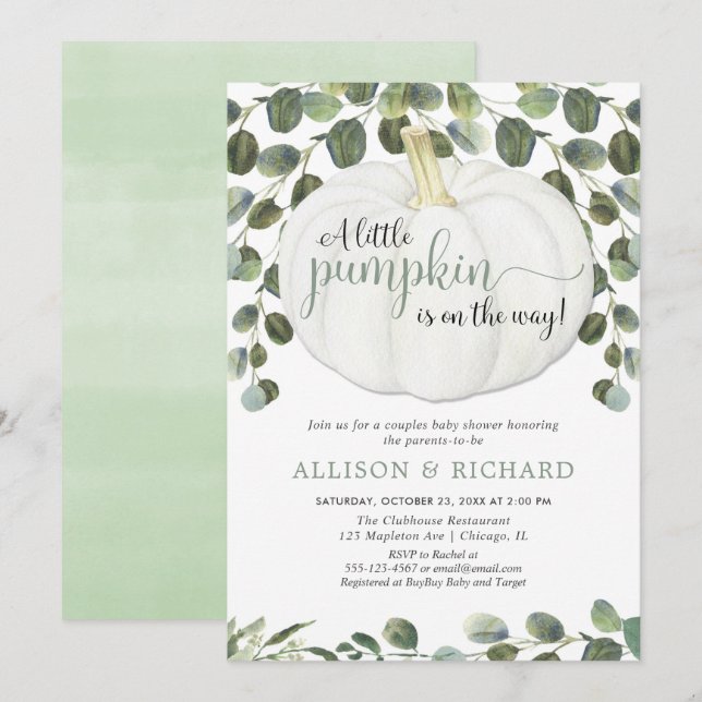 Pumpkin könsneutralt, medfödd par babydusch inbjudningar (Fram/baksida)