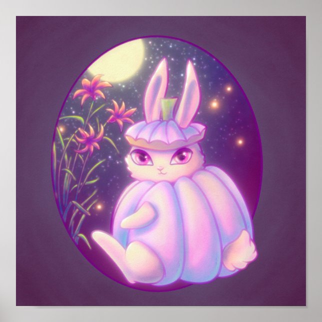 Pumpkin Kostym White Rabbit in Moonlight Artwork Poster (Framsidan)