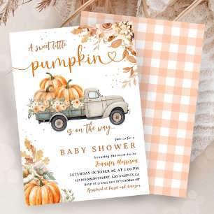 Pumpkin Lastbil Baby Shower Fall Gender Neutral Inbjudningar