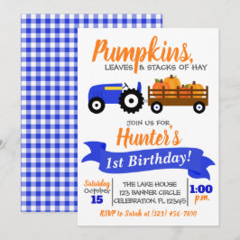 Pumpkin Lastbil Birthday bjudande - Blue Tractor Inbjudningar