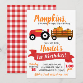 Pumpkin Lastbil Birthday bjudande - Red Tractor Inbjudningar