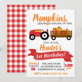 Pumpkin Lastbil Birthday bjudande - Red Tractor Inbjudningar