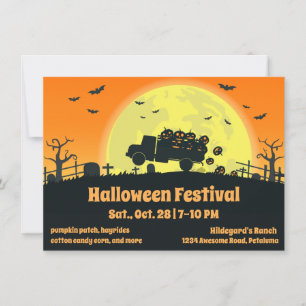 Pumpkin Lastbil Cemetery Halloween Inbjudningar