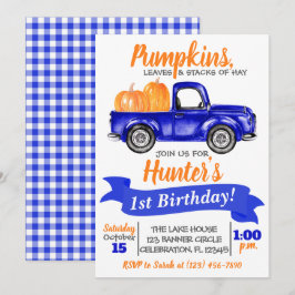 Pumpkin Lastbil-födelsedagsinbjudan - Blue Lastbil Inbjudningar