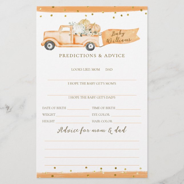 Pumpkin Lastbil Modern Fall Baby Shower Game (Framsida)