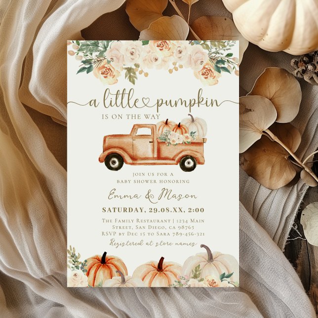 Pumpkin Lastbil Orange Fall Neutralt Baby Shower Inbjudningar (Skapare uppladdad)