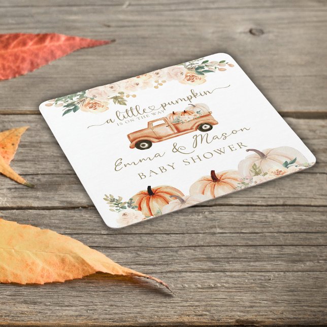 Pumpkin Lastbil Orange Fall Neutralt Baby Shower Underlägg Papper Kvadrat (Skapare uppladdad)
