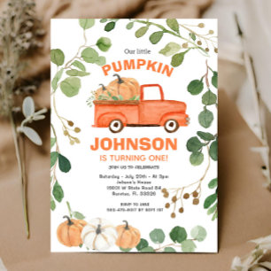 Pumpkin Lastbil Party Fall Pumpkin Birthday Inbjudningar