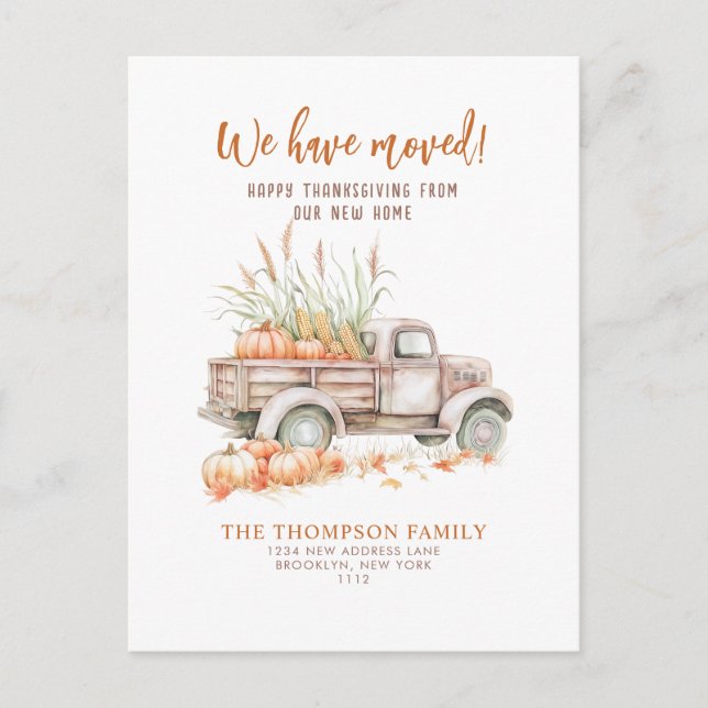 Pumpkin Lastbil Thanksgiving Vi har flyttat Flytta Helg Vykort (Framsida)
