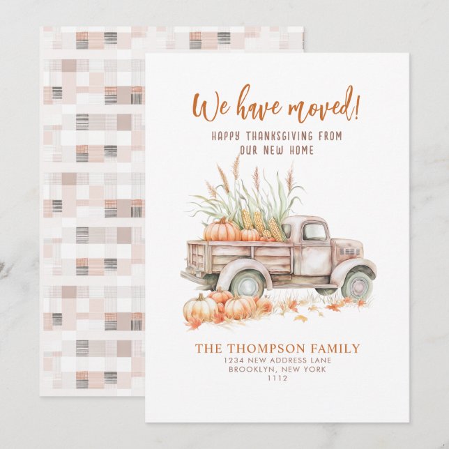 Pumpkin Lastbil Thanksgiving Vi har flyttat Flytta Meddelande (Fram/baksida)