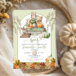 Pumpkin Lastbil Woodland Animals Oh Boy Baby Showe Inbjudningar