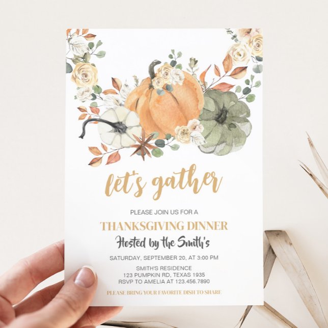 Pumpkin Låt oss Insamlingskärmens Thanksgiving Inbjudningar (Let's Gather Pumpkin Dinner Thanksgiving Invitation)