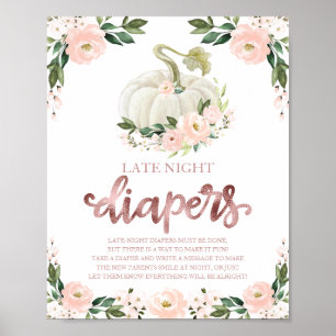 Pumpkin Late Night Diaper Baby Shower Game Sign Poster