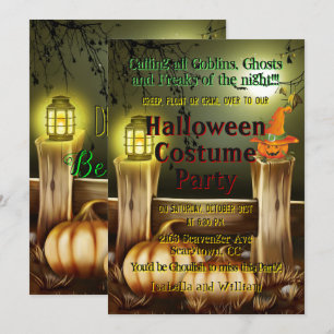 Pumpkin Latern Light Scary Halloween Costume Party Inbjudningar