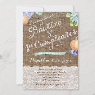 Pumpkin Latino Baptism 1:a födelsedag Party Spanie Inbjudningar
