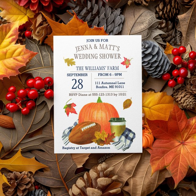 Pumpkin Latte Football Navy Blue Möhippa Inbjudningar (Skapare uppladdad)