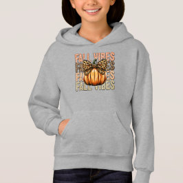 Pumpkin Leopard Bow Fall Vibes Kids Hoodie T Shirt