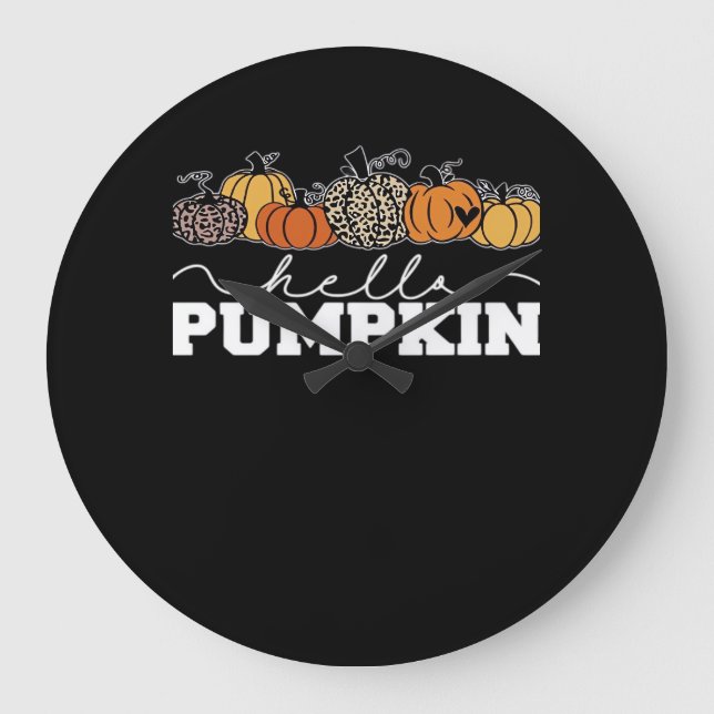 Pumpkin Leopard Fall Women Cute Autumn Season än Stor Klocka (Framsida)