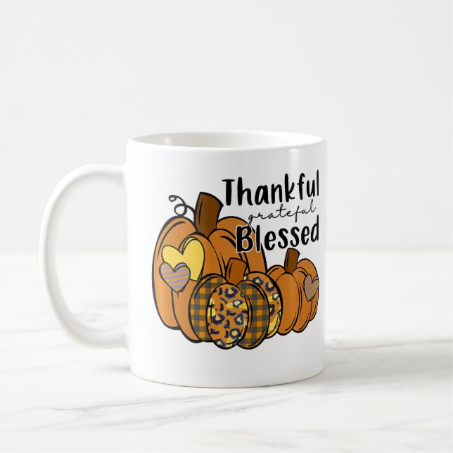 Pumpkin Leopard Thankful Grateful Blessed Thanksgi Kaffemugg (Vänster)